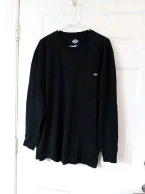 Dickies Front Pocket Work T-shirt Black Size Men's Large Long Sleeve 100% Cotton